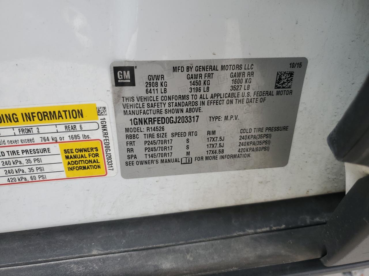 1GNKRFED0GJ203317 CHEVROLET TRAVERSE 2016