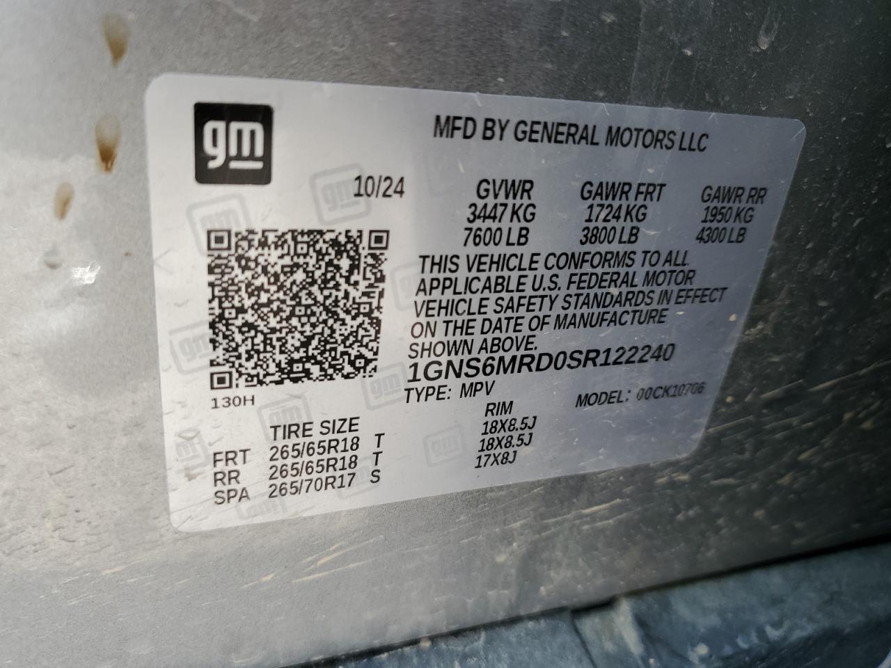1GNS6MRD0SR122240 CHEVROLET TAHOE 2025