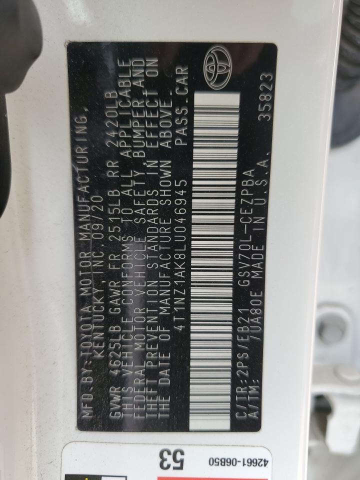 2020 Toyota Camry Trd VIN: 4T1NZ1AK8LU046945 Lot: 54545875