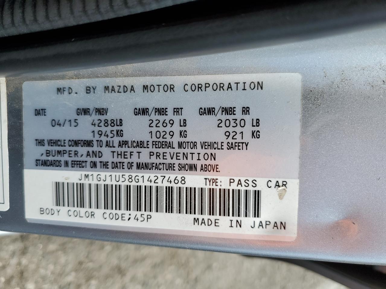 2016 Mazda 6 Sport VIN: JM1GJ1U58G1427468 Lot: 52625385