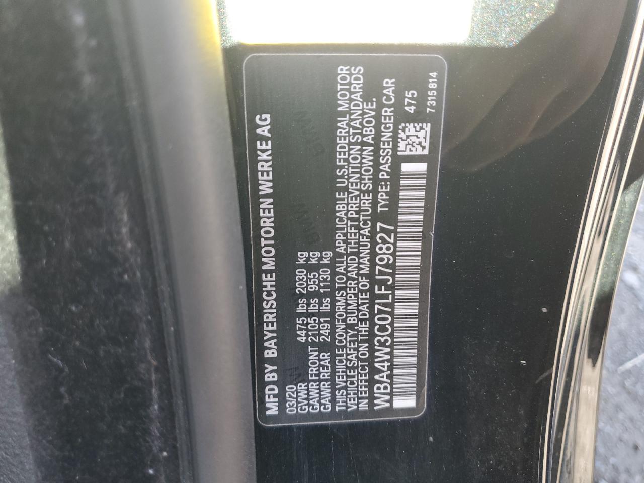 2020 BMW 430I VIN: WBA4W3C07LFJ79827 Lot: 54547705