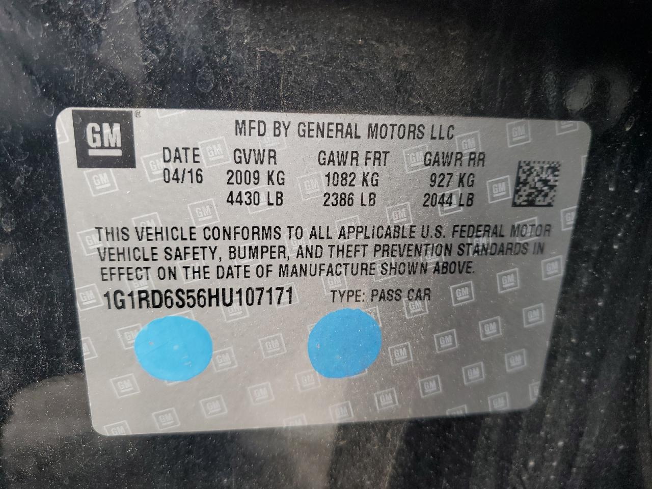 1G1RD6S56HU107171 CHEVROLET VOLT 2017