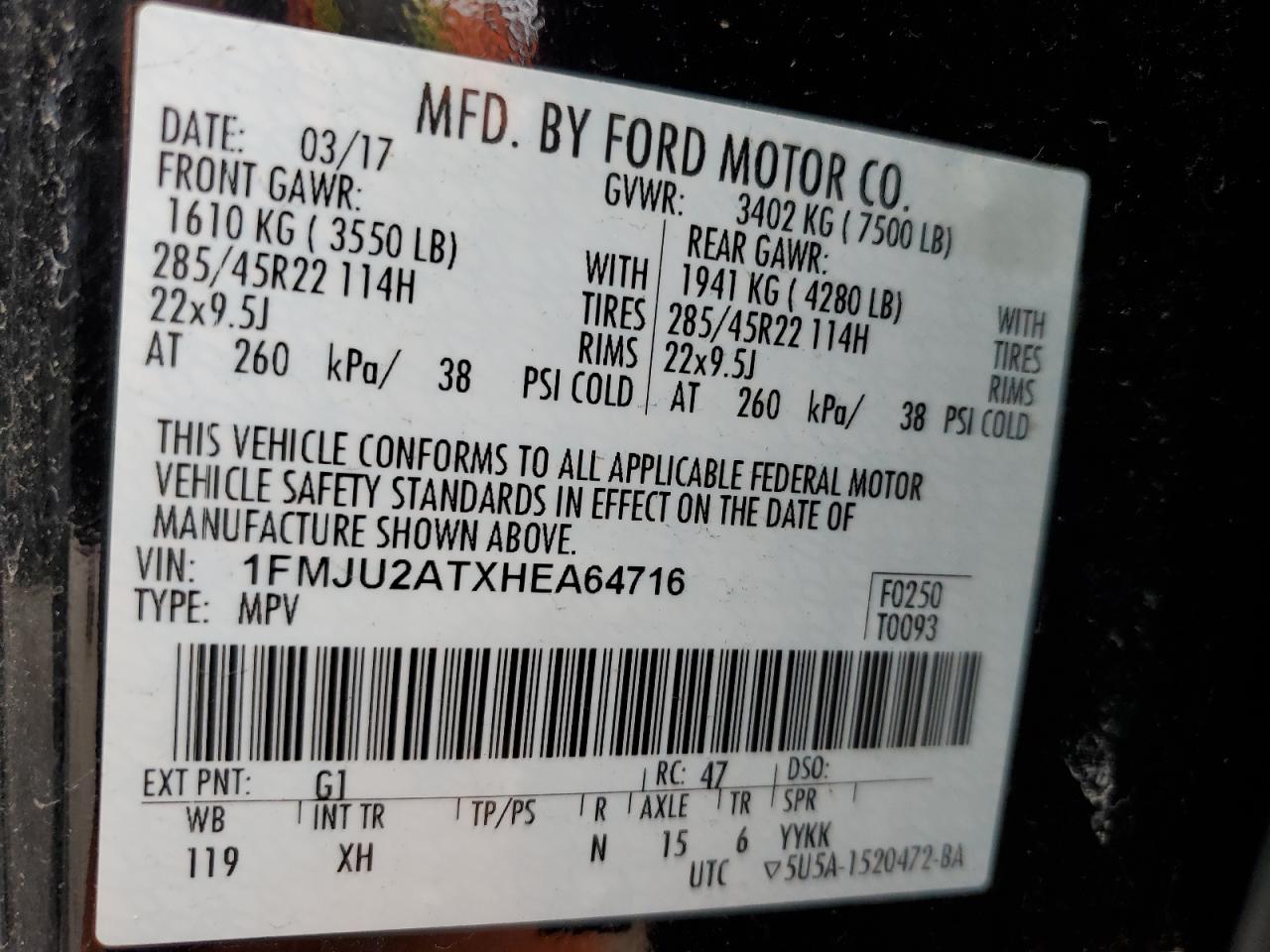 1FMJU2ATXHEA64716 FORD EXPEDITION 2017