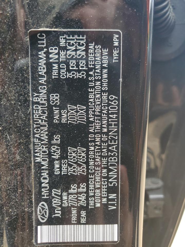 2022 Hyundai Tucson Sel VIN: 5NMJB3AE2NH141069 Lot: 53910235
