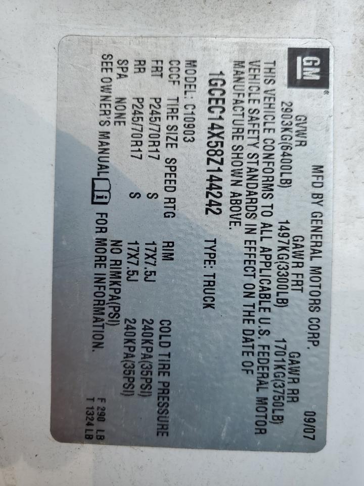 2008 Chevrolet Silverado C1500 VIN: 1GCEC14X58Z144242 Lot: 54087875