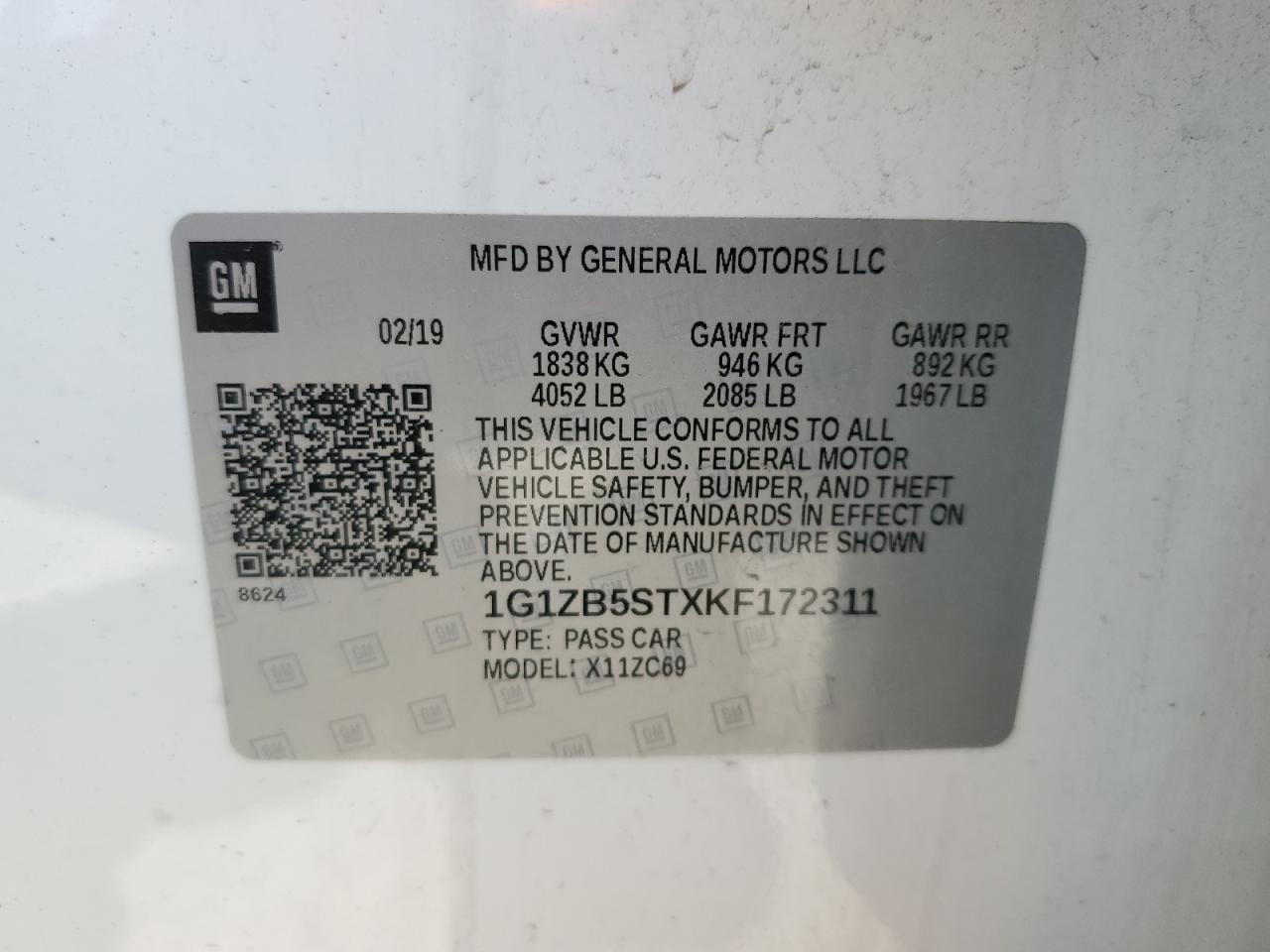 1G1ZB5STXKF172311 CHEVROLET MALIBU 2019