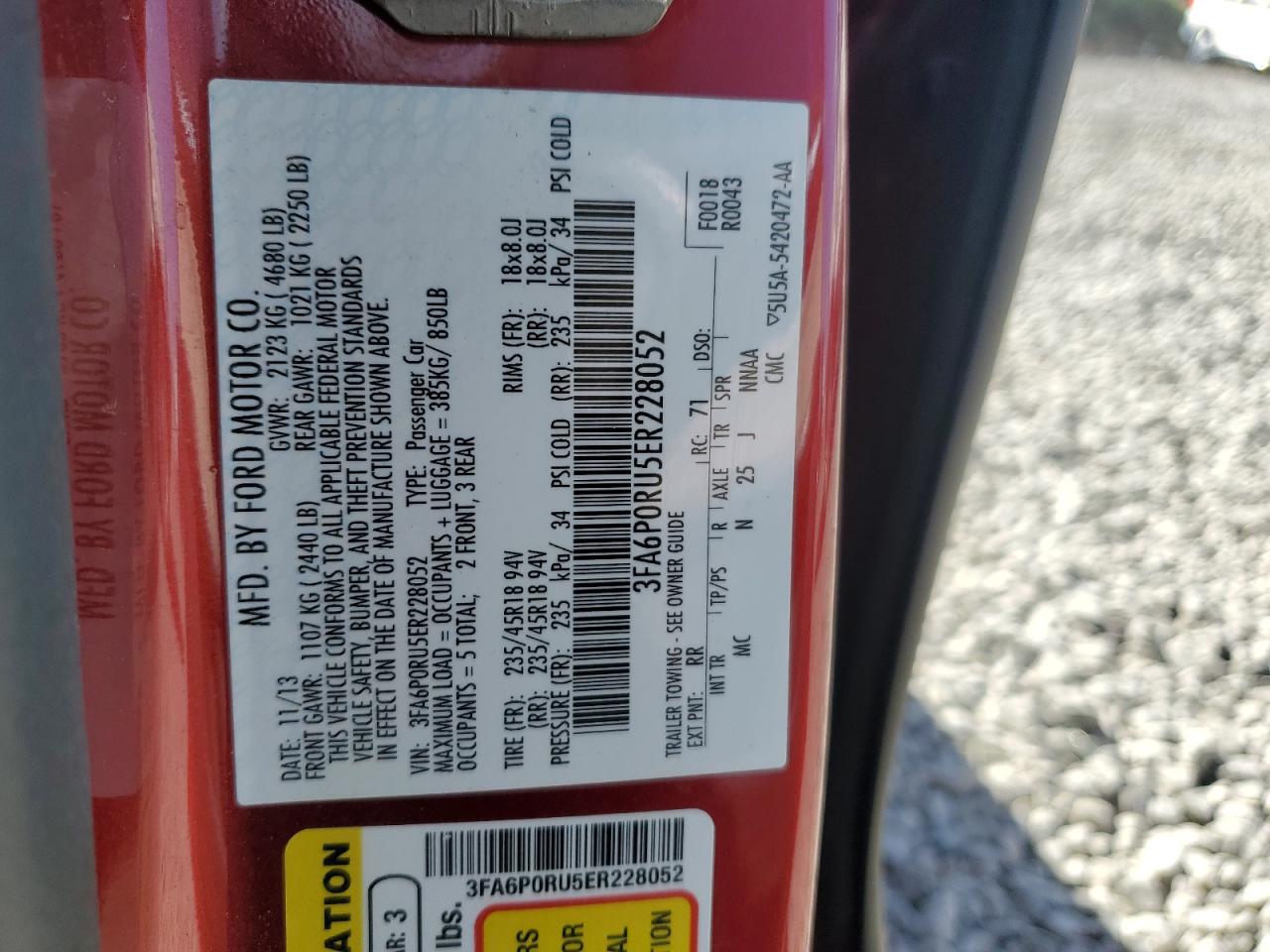 2014 Ford Fusion Titanium Hev VIN: 3FA6P0RU5ER228052 Lot: 54263015