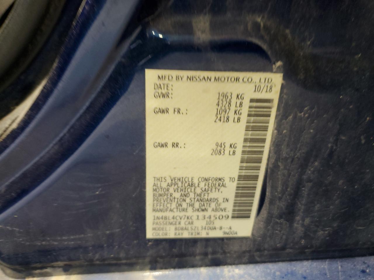 1N4BL4CV7KC134509 NISSAN ALTIMA 2019