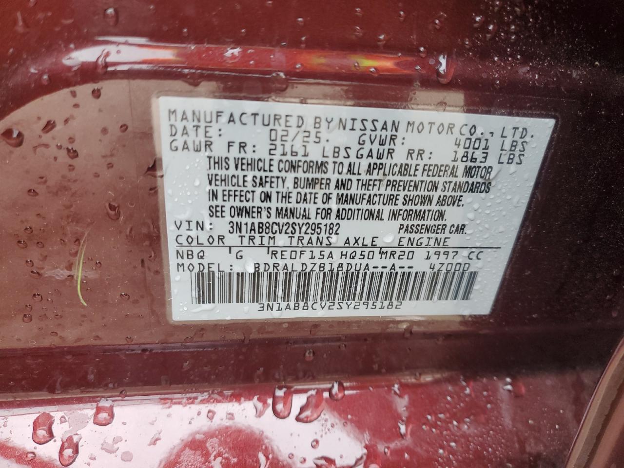 2025 Nissan Sentra Sv VIN: 3N1AB8CV2SY295182 Lot: 54179775
