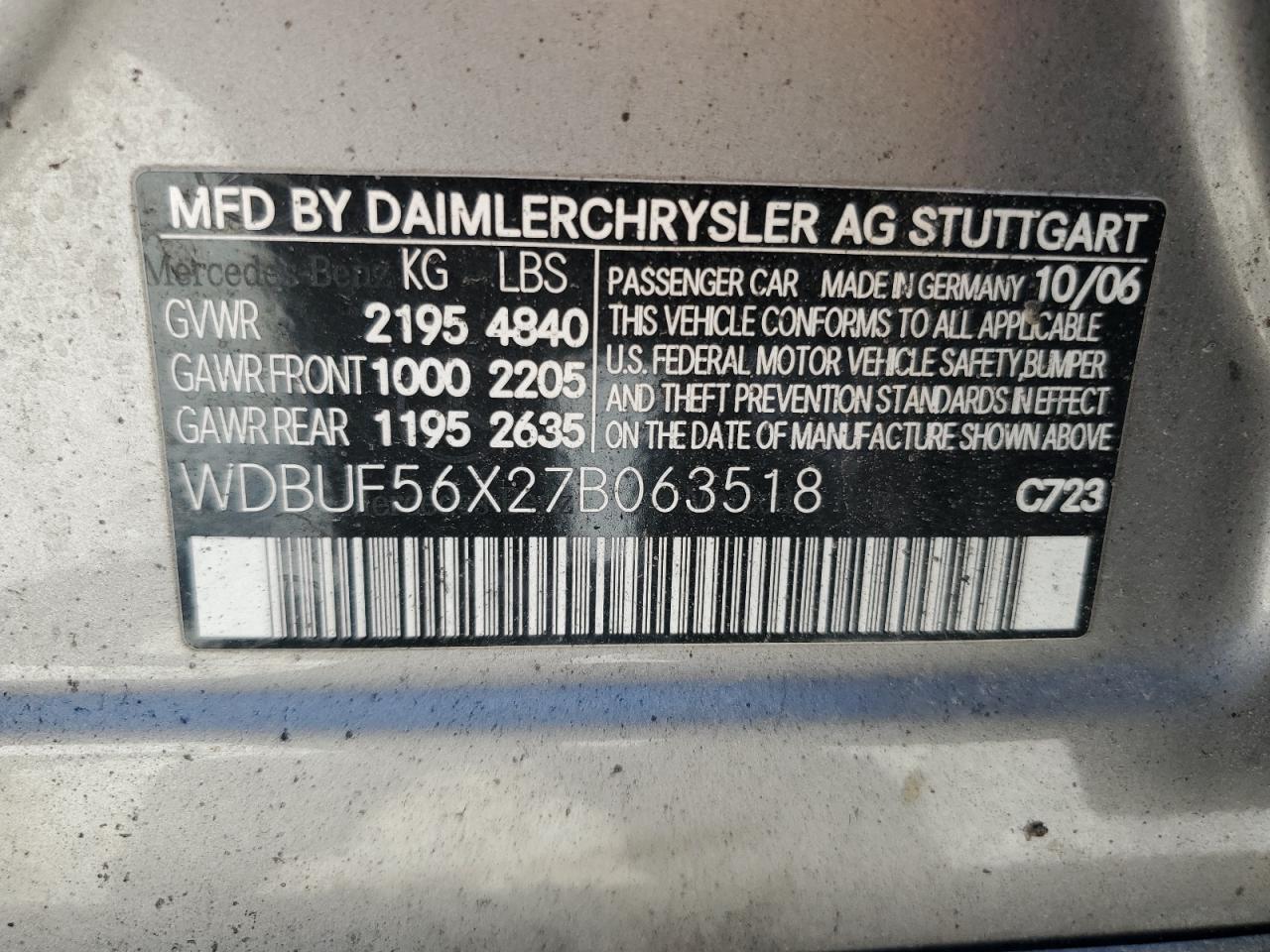 WDBUF56X27B063518 2007 Mercedes-Benz E 350