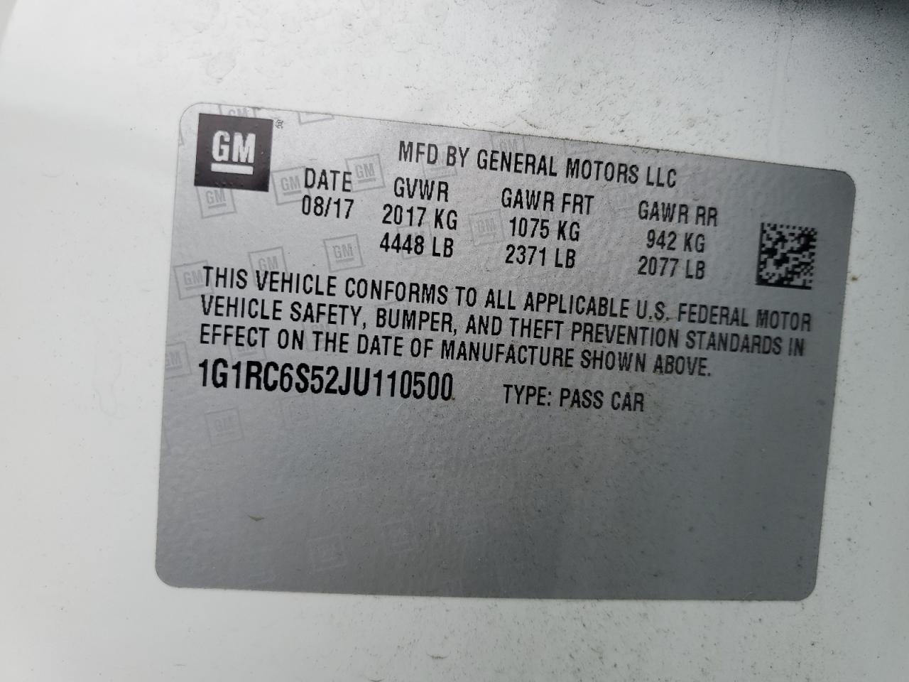 1G1RC6S52JU110500 CHEVROLET VOLT 2018