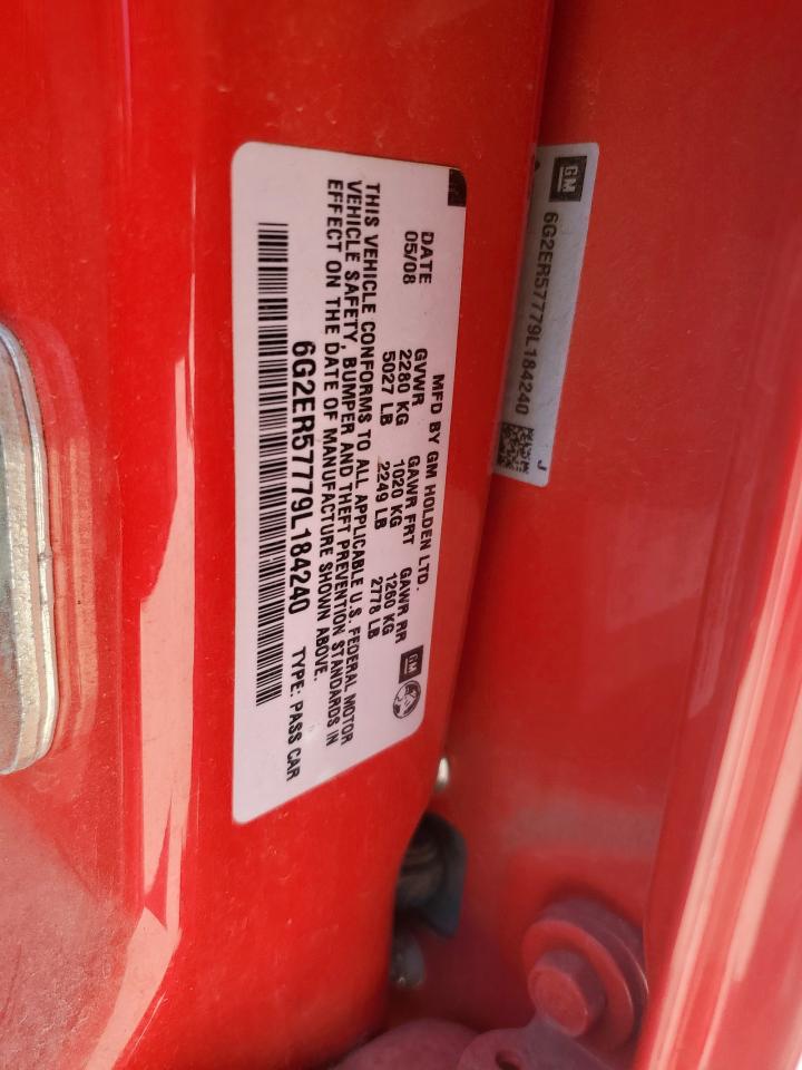 2009 Pontiac G8 VIN: 6G2ER57779L184240 Lot: 53801105