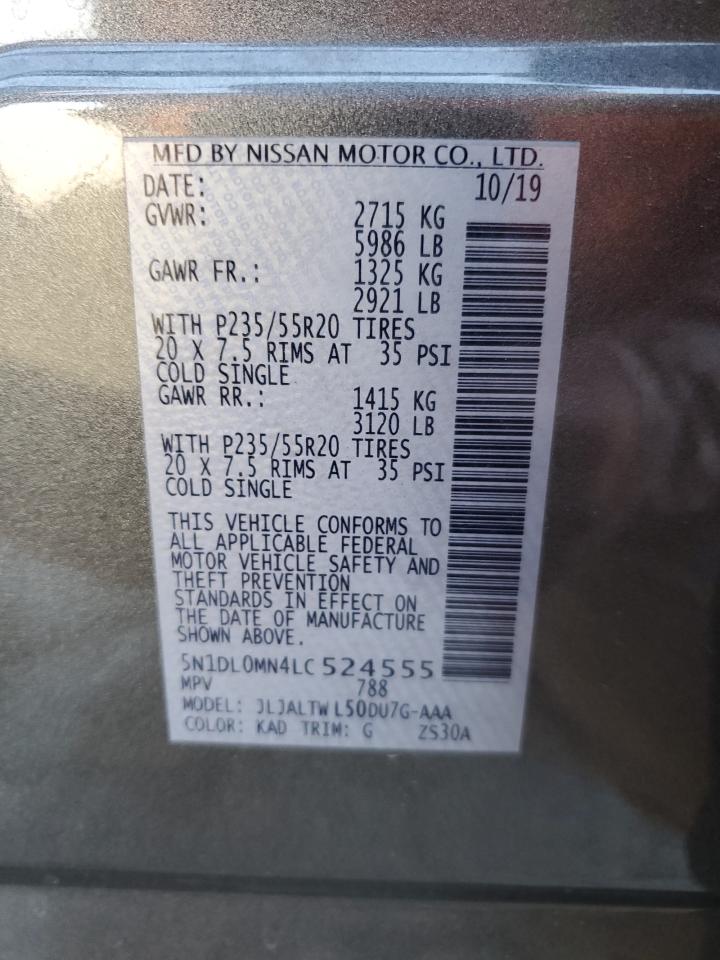 2020 Infiniti Qx60 Luxe VIN: 5N1DL0MN4LC524555 Lot: 54564655
