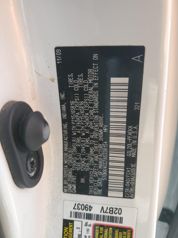 2010 Toyota Sienna Ce VIN: 5TDKK4CC7AS338154 Lot: 55068465