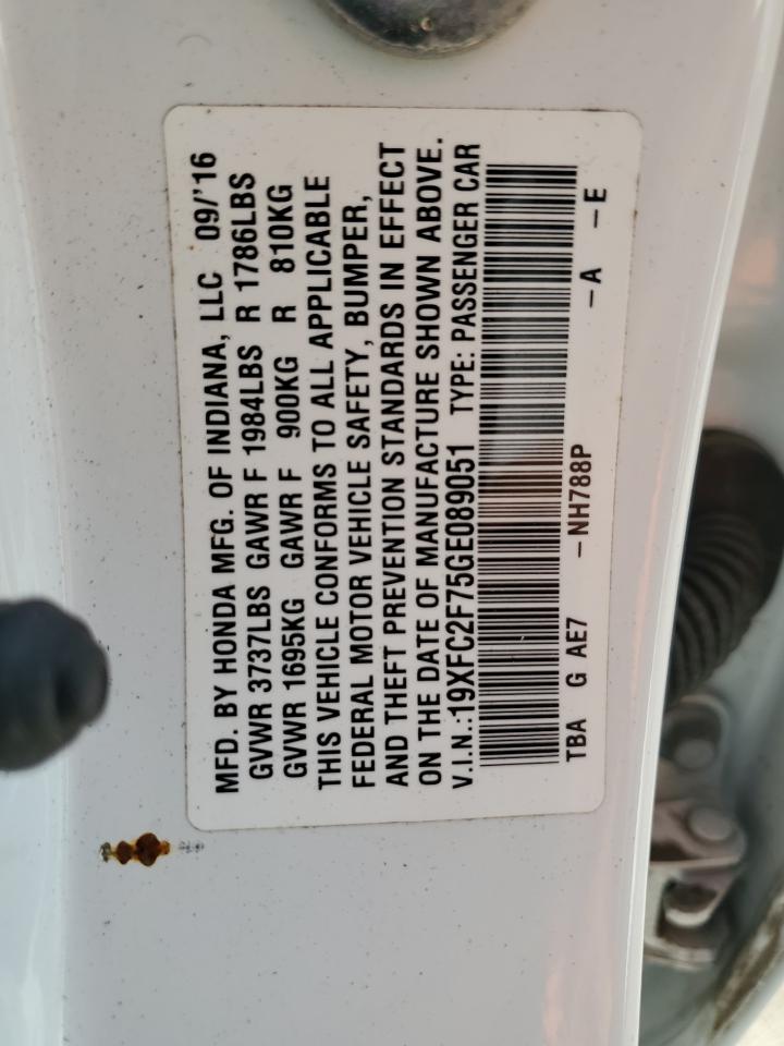 19XFC2F75GE089051 HONDA CIVIC 2016