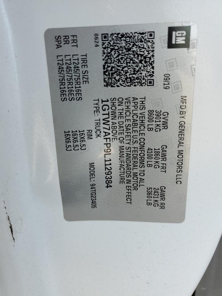 2020 GMC Savana G2500 VIN: 1GTW7AFP9L1129384 Lot: 51963725