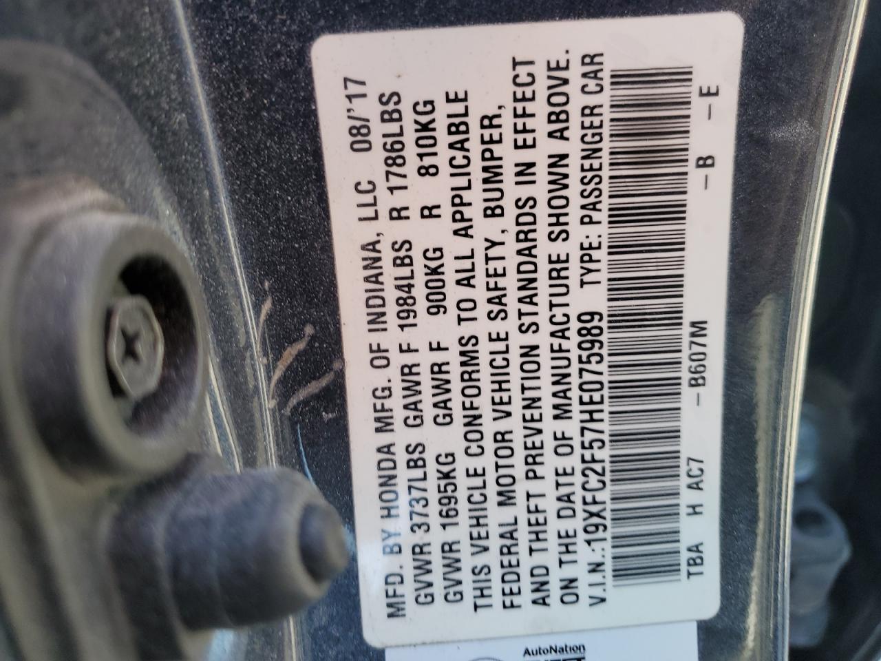 2017 Honda Civic Lx VIN: 19XFC2F57HE075989 Lot: 54749335