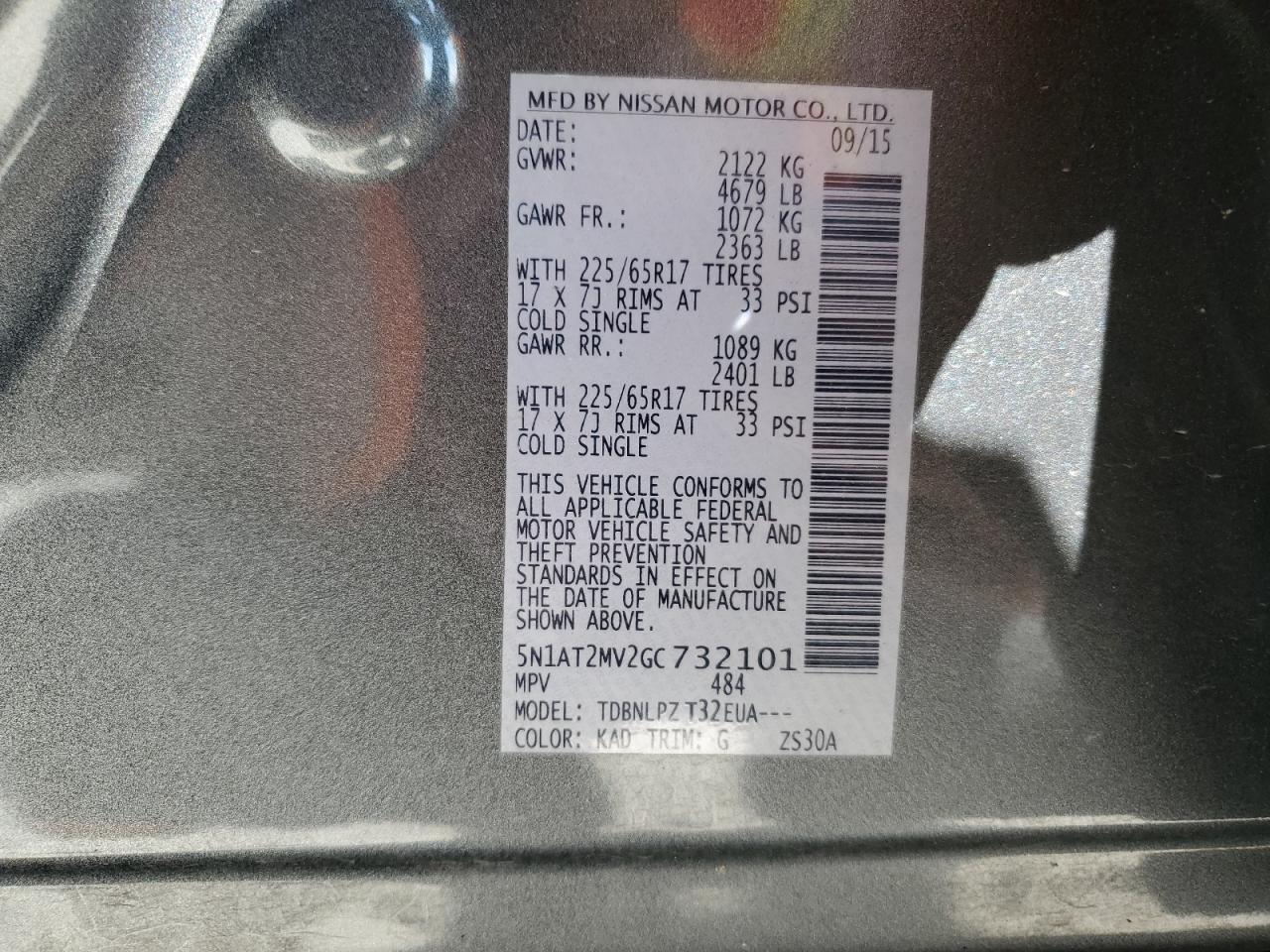 5N1AT2MV2GC732101 NISSAN ROGUE 2016