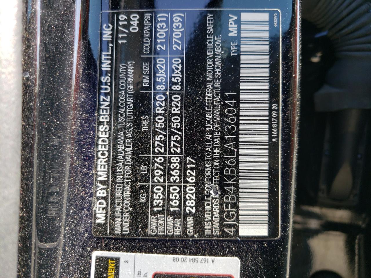 2020 Mercedes-Benz Gle 350 4Matic VIN: 4JGFB4KB6LA136041 Lot: 54957335