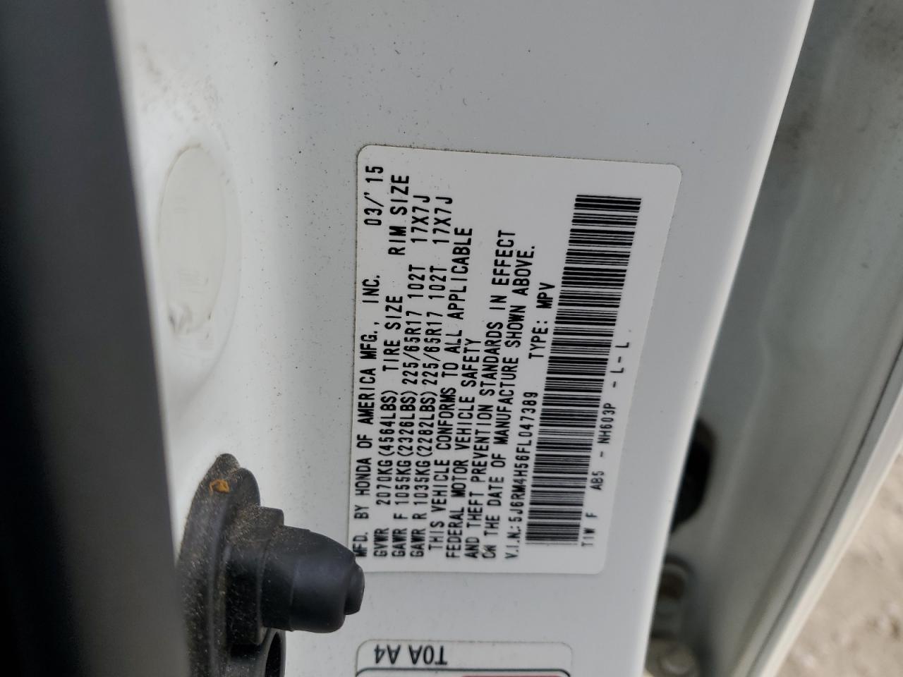 5j6rm4h56fl047389 5J6RM4H56FL047389 2015 Honda Cr-V Ex