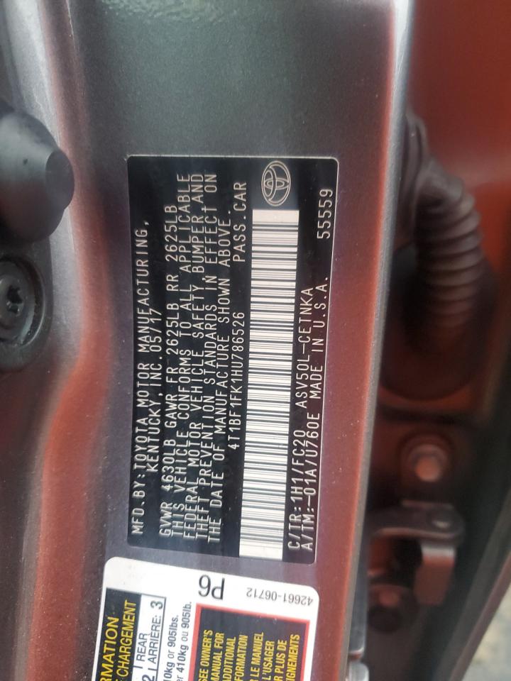 4T1BF1FK1HU786526 TOYOTA CAMRY 2017