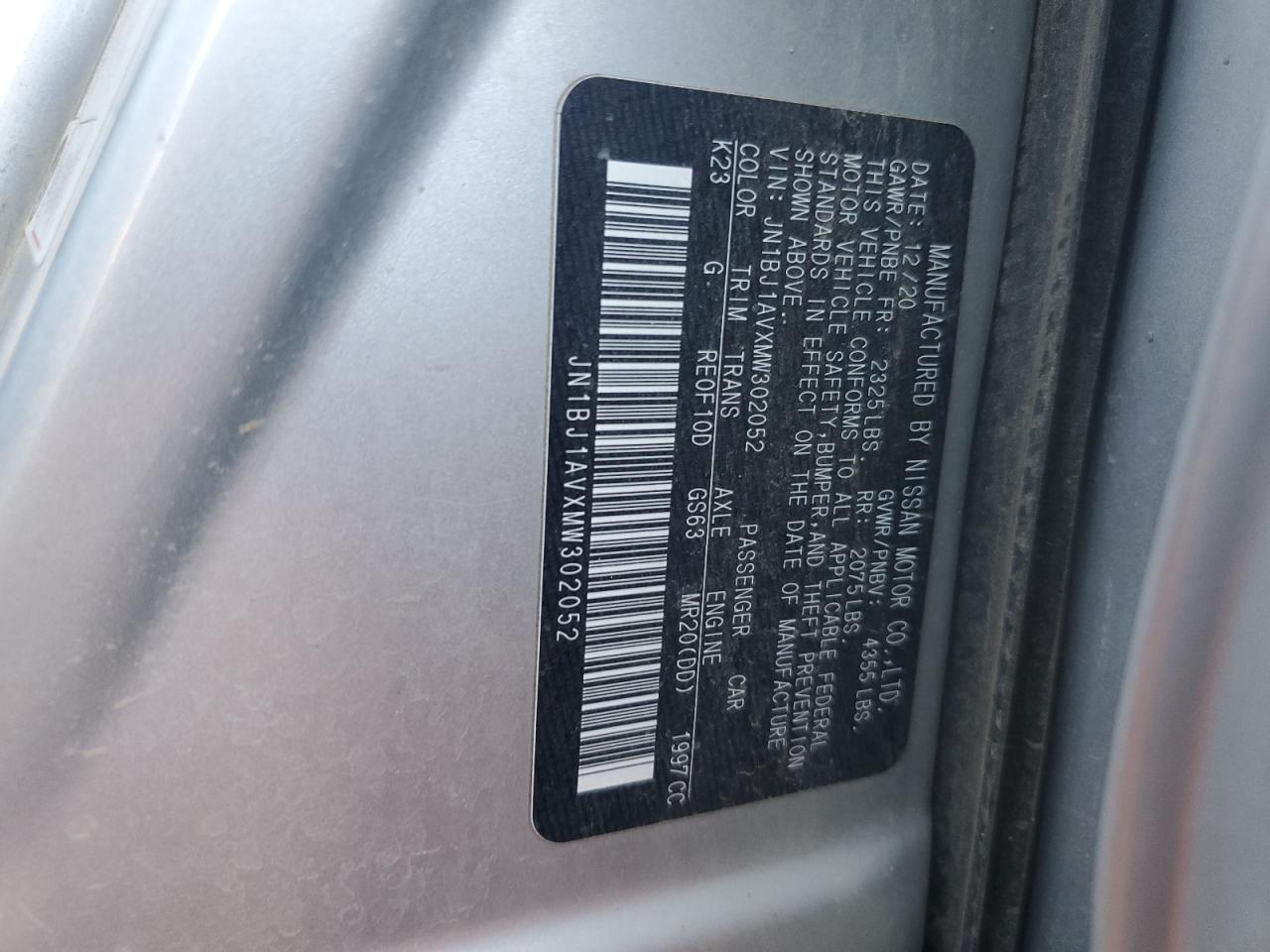 2021 Nissan Rogue Sport S VIN: JN1BJ1AVXMW302052 Lot: 53979375