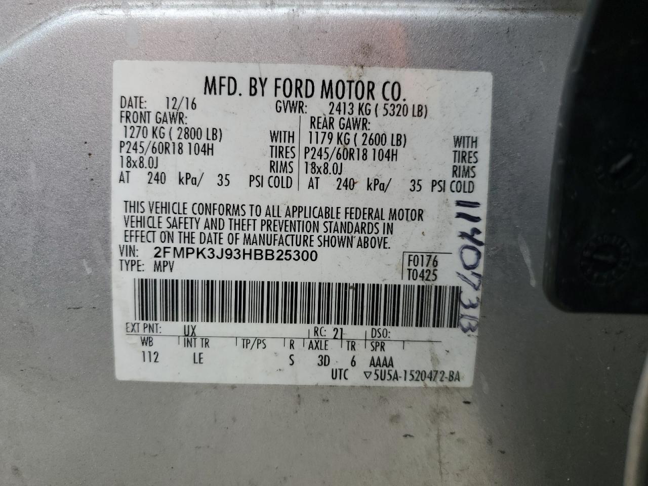 2017 Ford Edge Sel VIN: 2FMPK3J93HBB25300 Lot: 55172845