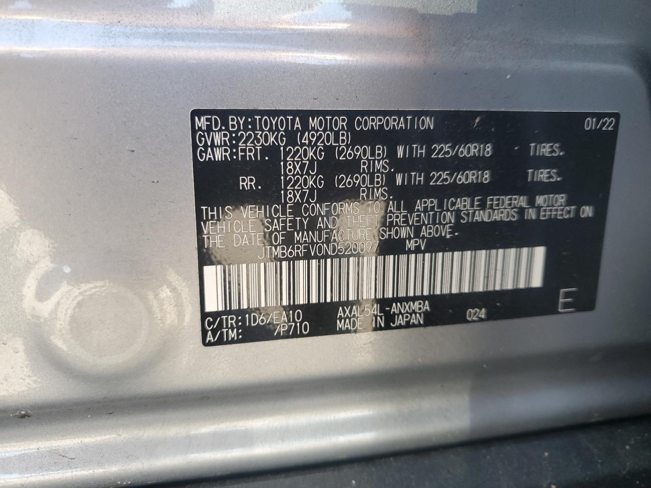 2022 Toyota Rav4 Xle Premium VIN: JTMB6RFV0ND520097 Lot: 53313675