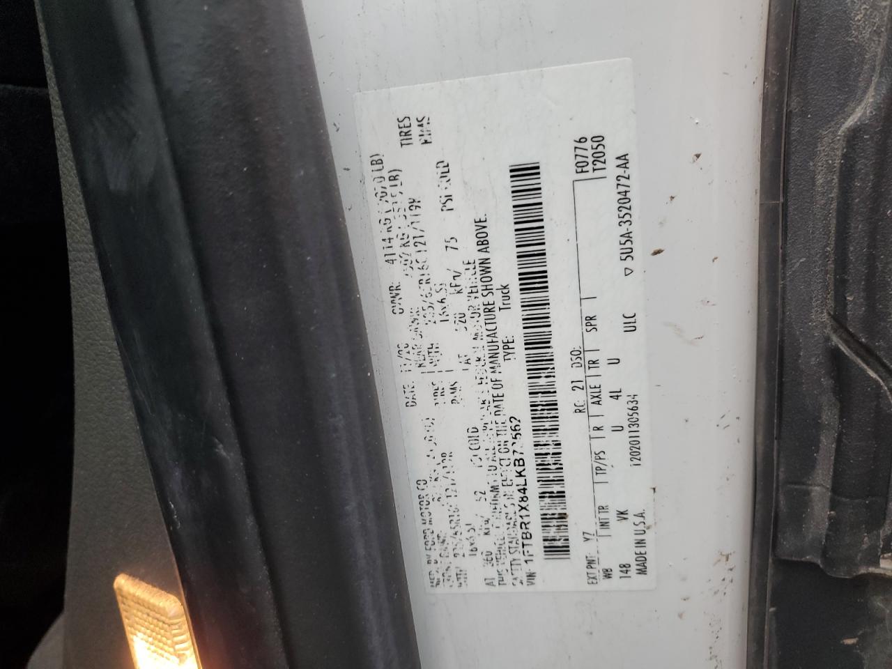 1FTBR1X84LKB73562 FORD TRANSIT 2020