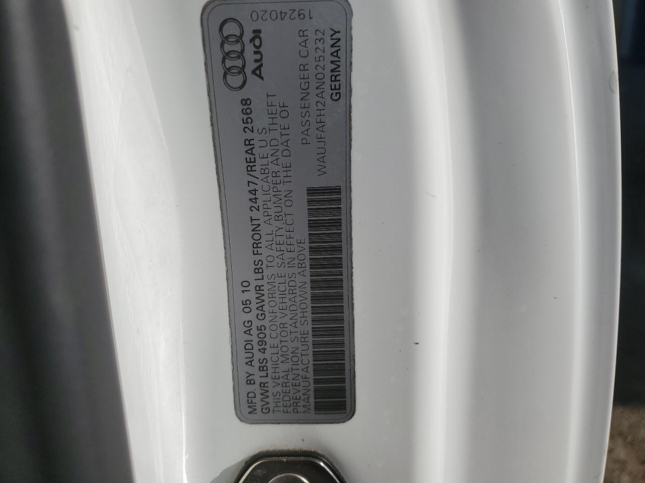 2010 Audi A5 Premium Plus VIN: WAUJFAFH2AN025232 Lot: 54439565