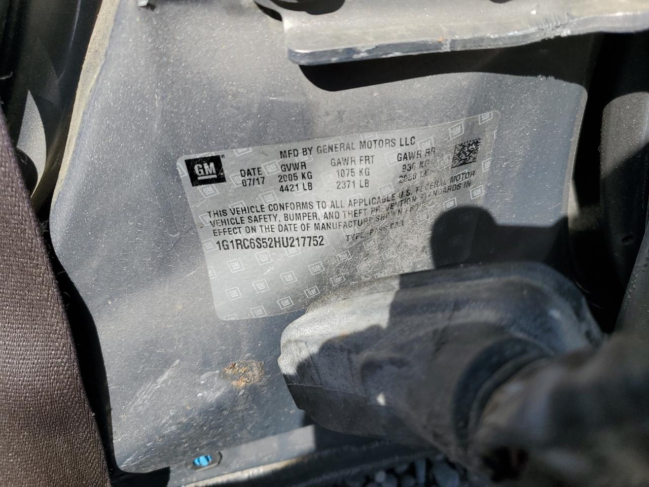 1G1RC6S52HU217752 CHEVROLET VOLT 2017