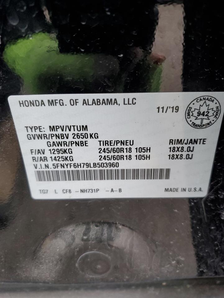 2020 Honda Pilot Black VIN: 5FNYF6H79LB503960 Lot: 44082095