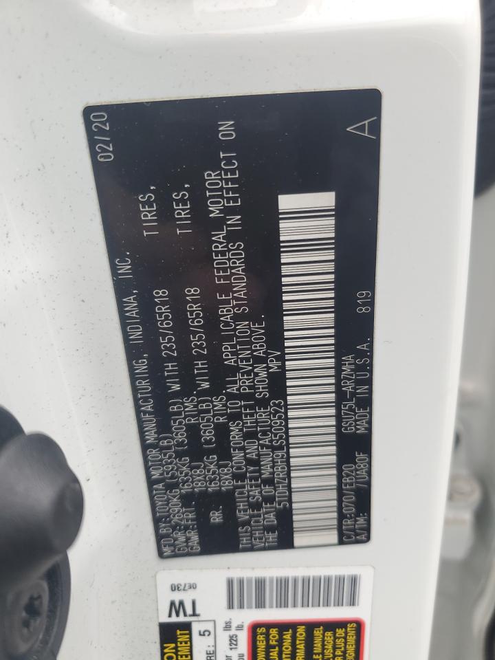 2020 Toyota Highlander Xle VIN: 5TDHZRBH9LS509523 Lot: 53337025