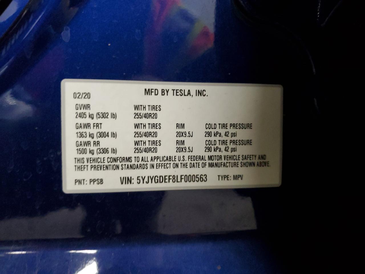 2020 Tesla Model Y VIN: 5YJYGDEF8LF000563 Lot: 52551125