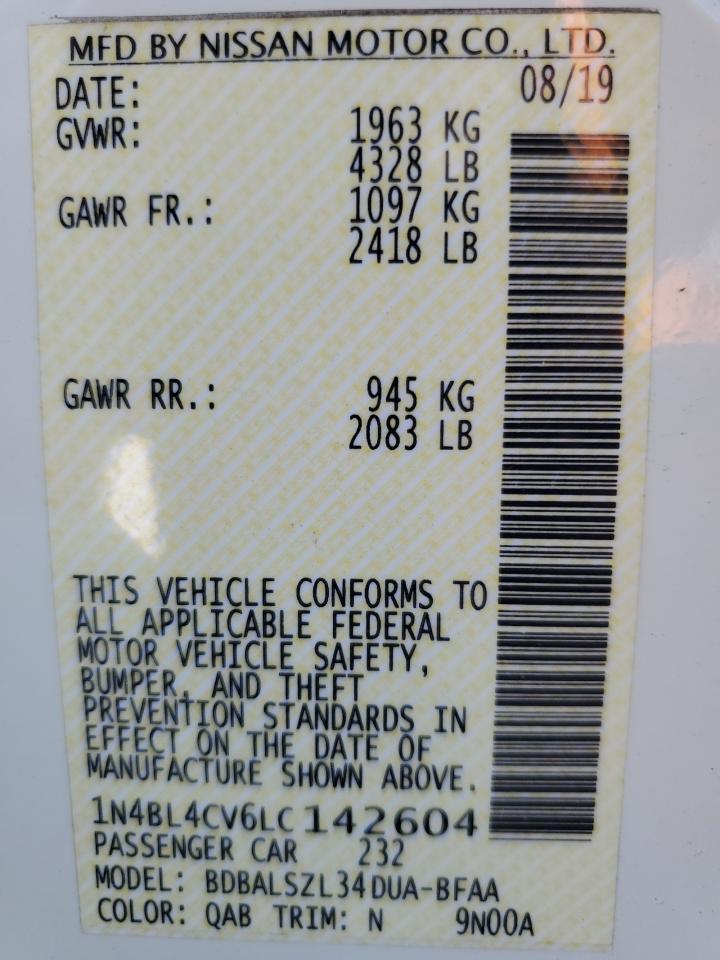 1N4BL4CV6LC142604 NISSAN ALTIMA 2020