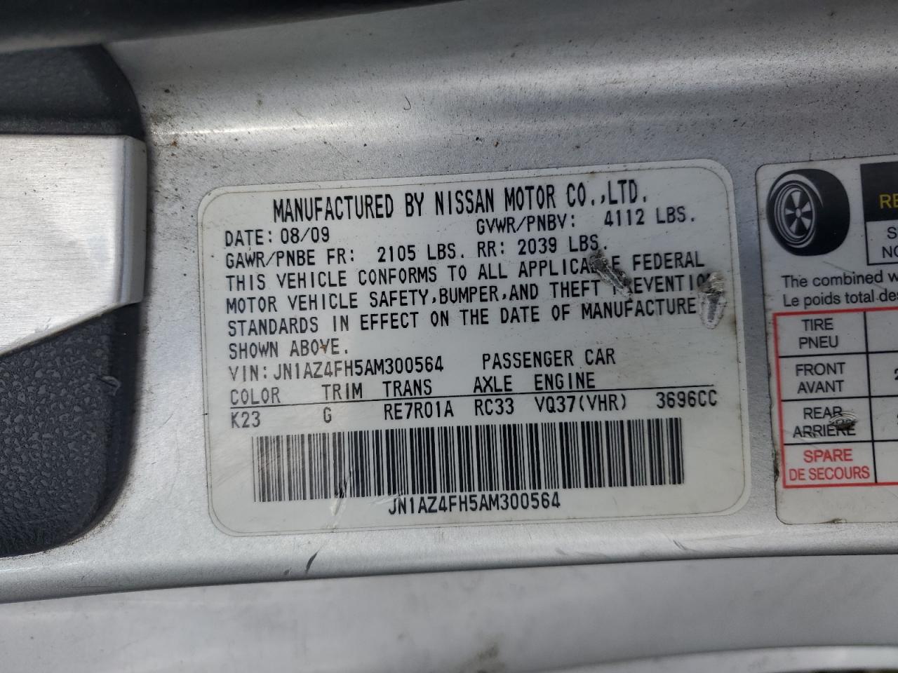 2010 Nissan 370Z VIN: JN1AZ4FH5AM300564 Lot: 54901235
