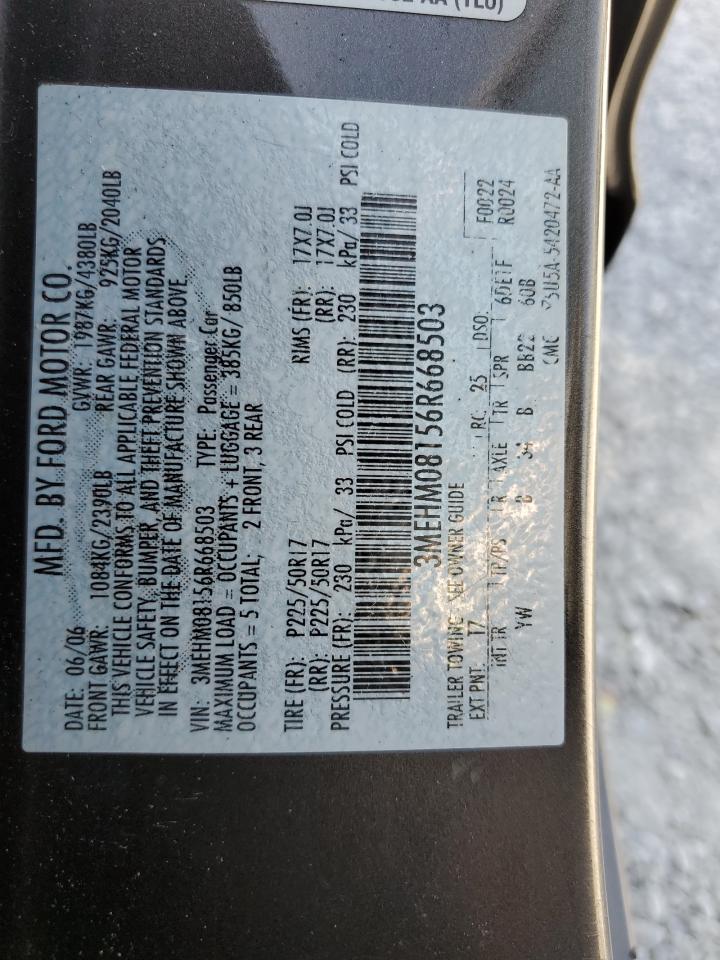 2006 Mercury Milan Premier VIN: 3MEHM08156R668503 Lot: 53973415
