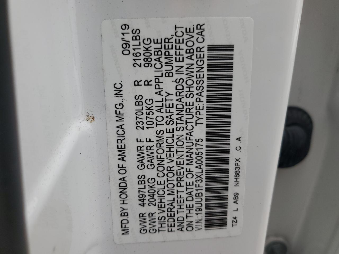 2020 Acura Tlx VIN: 19UUB1F3XLA005175 Lot: 51380855