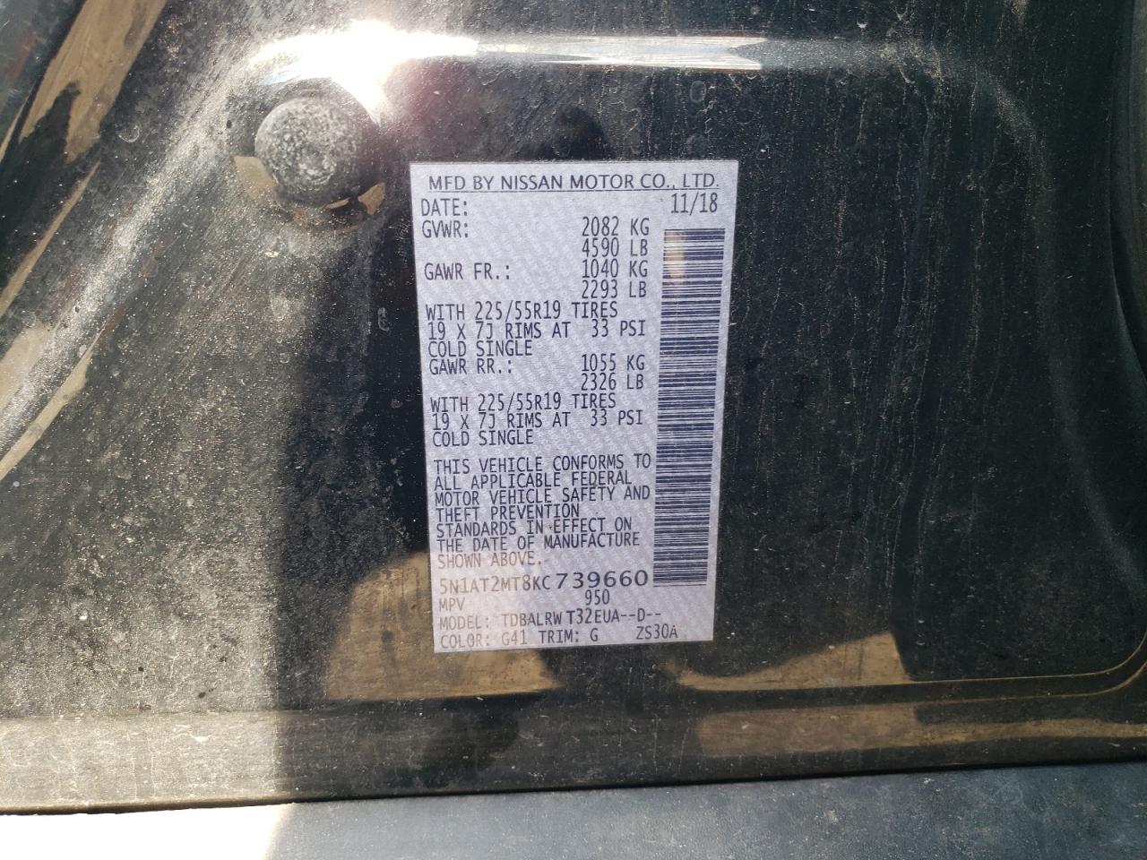 5N1AT2MT8KC739660 NISSAN ROGUE 2019