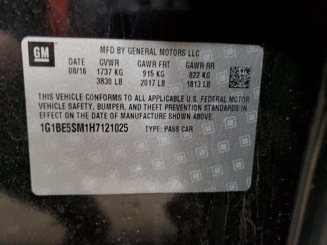 2017 Chevrolet Cruze Lt VIN: 1G1BE5SM1H7121025 Lot: 52956445