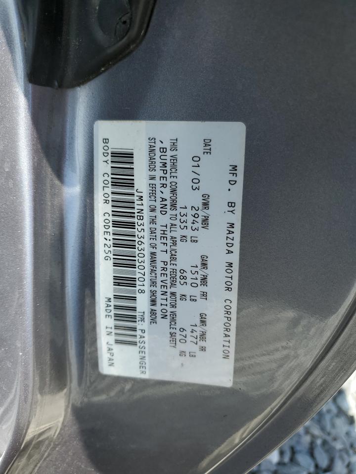 2003 Mazda Mx-5 Miata Base VIN: JM1NB353630307018 Lot: 54896815