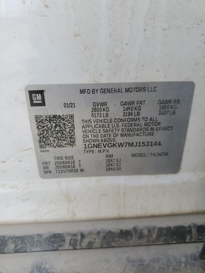 2021 Chevrolet Traverse Lt VIN: 1GNEVGKW7MJ153144 Lot: 51974375