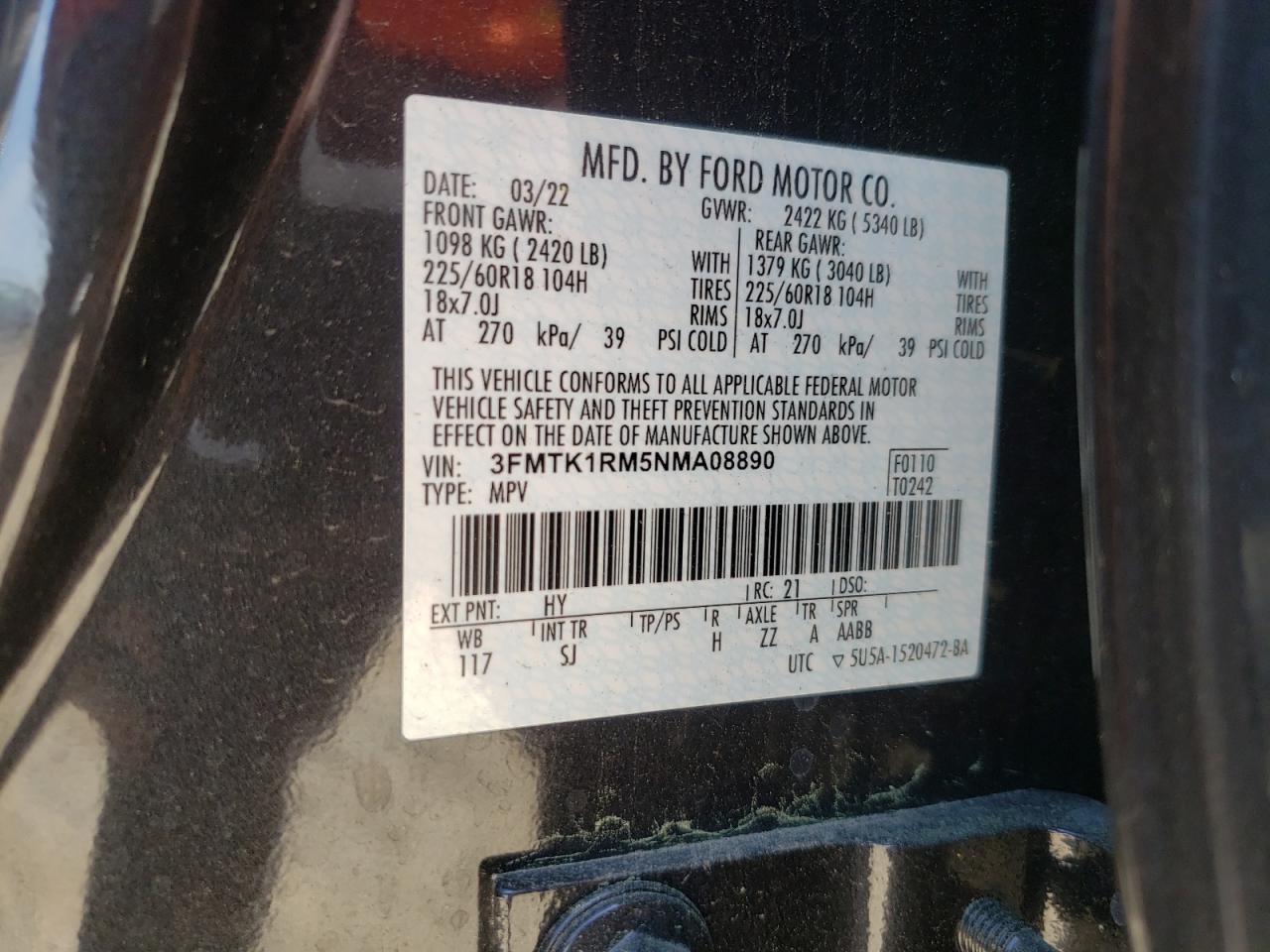 2022 Ford Mustang Mach-E Select VIN: 3FMTK1RM5NMA08890 Lot: 53342915