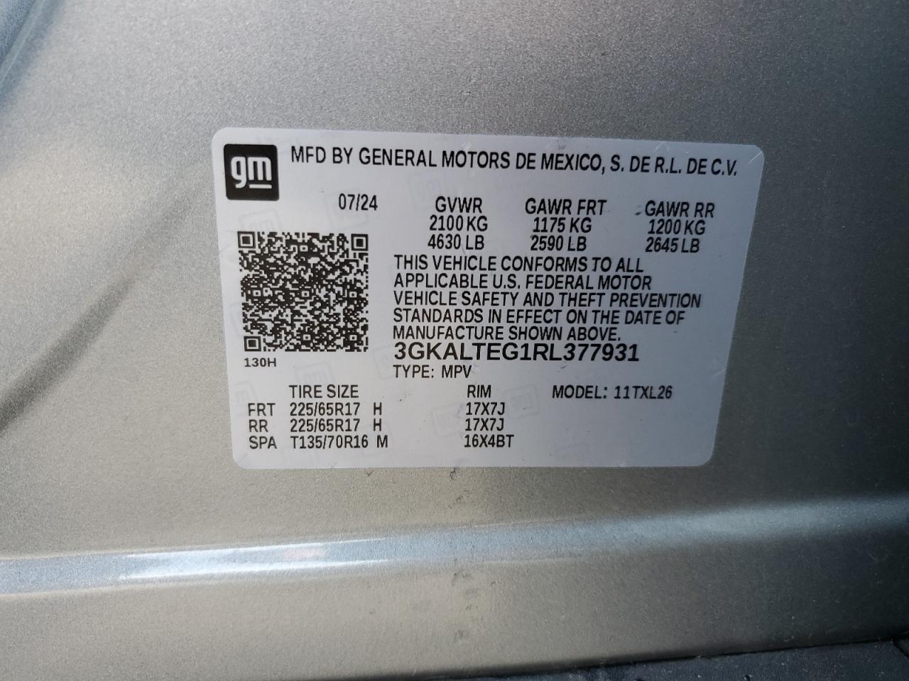 2024 GMC Terrain Sle VIN: 3GKALTEG1RL377931 Lot: 51220535