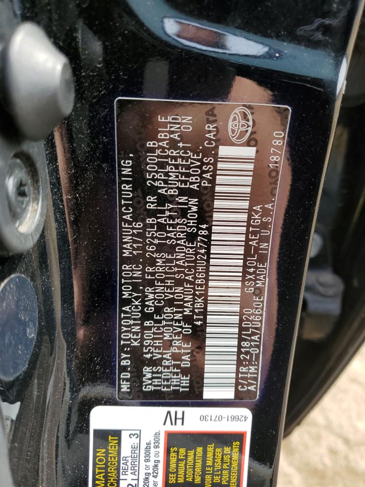 4T1BK1EB6HU247784 TOYOTA AVALON 2017