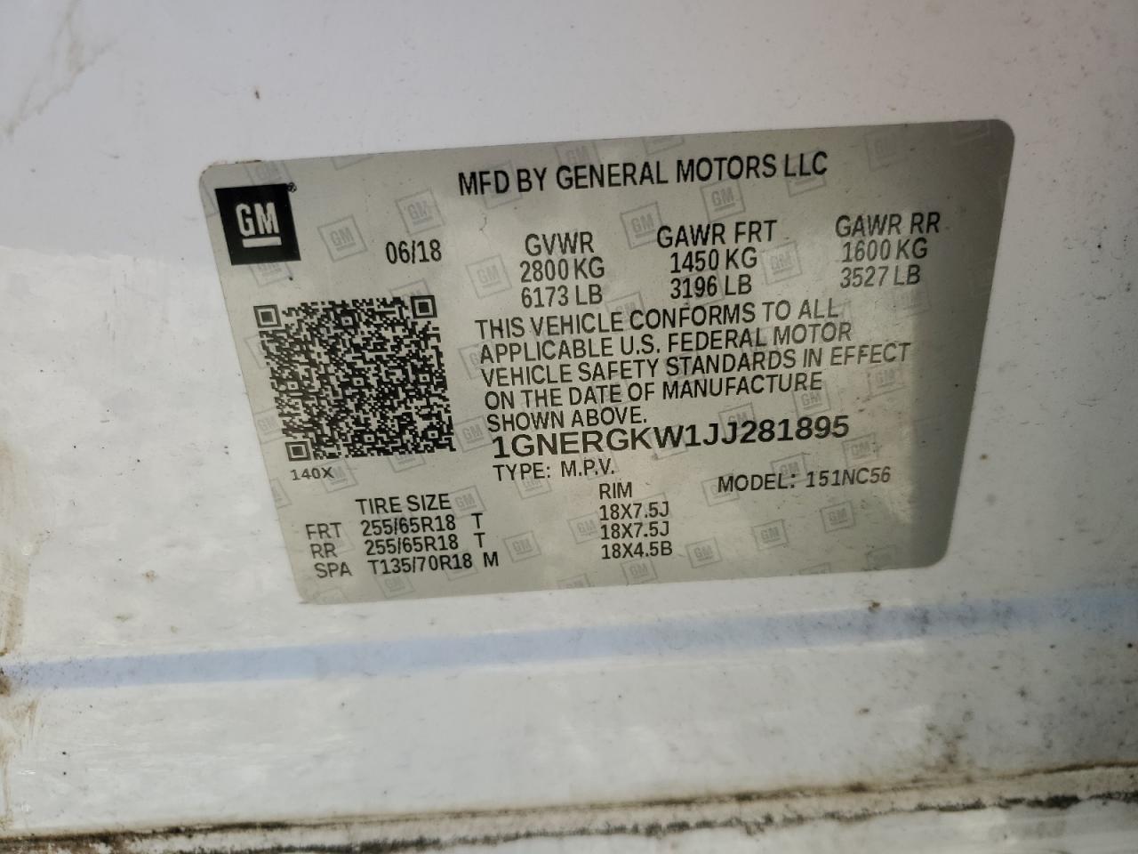 2018 Chevrolet Traverse Lt VIN: 1GNERGKW1JJ281895 Lot: 51934215