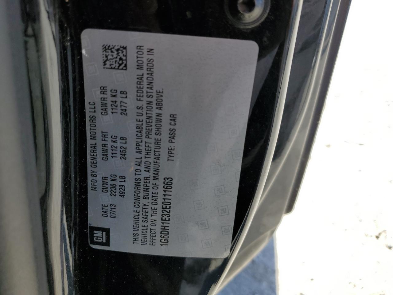 2014 Cadillac Cts Premium Collection VIN: 1G6DH1E32E0111663 Lot: 53528925