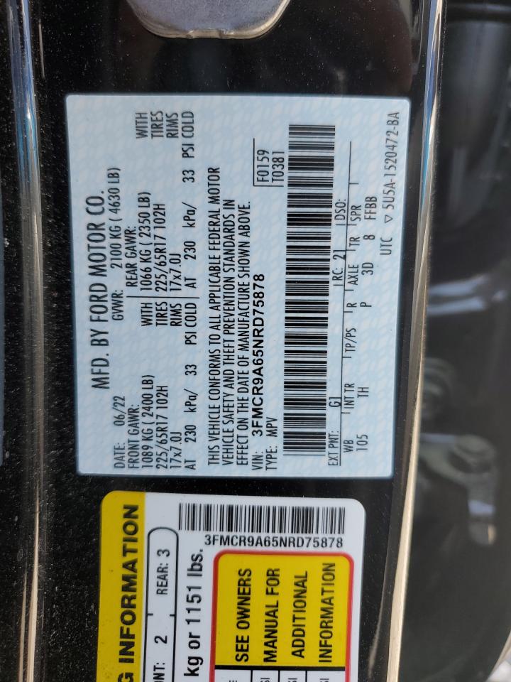 2022 Ford Bronco Sport VIN: 3FMCR9A65NRD75878 Lot: 52098395