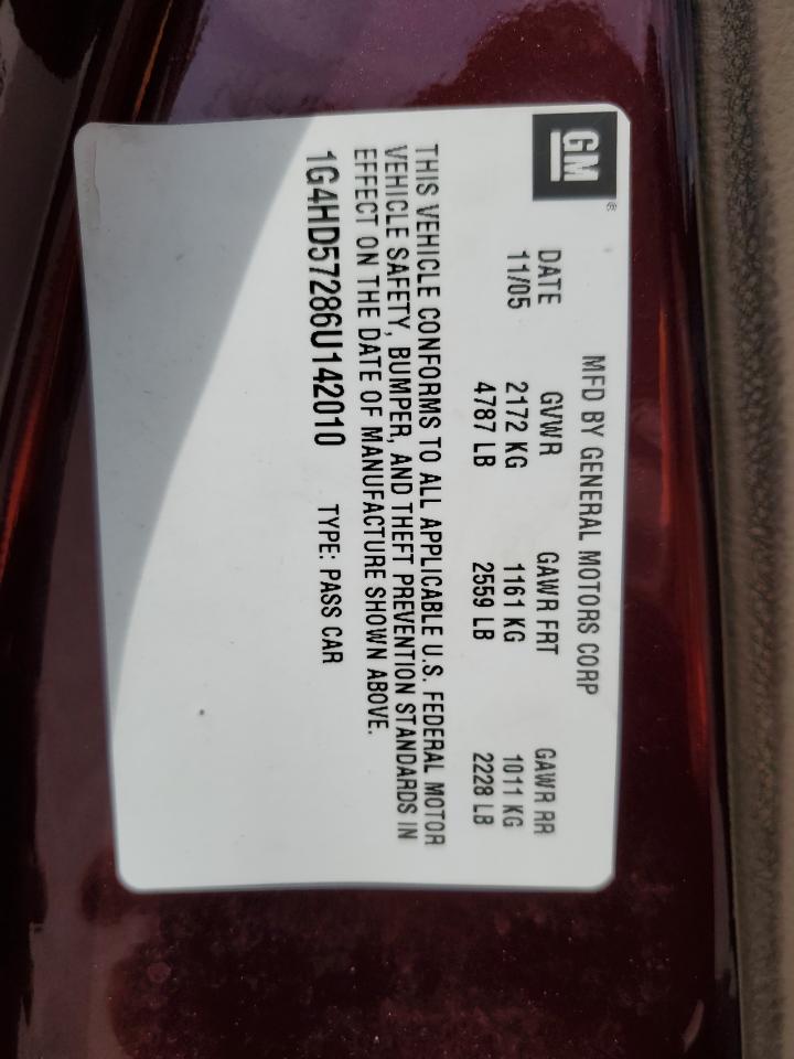 2006 Buick Lucerne Cxl VIN: 1G4HD57286U142010 Lot: 54240525