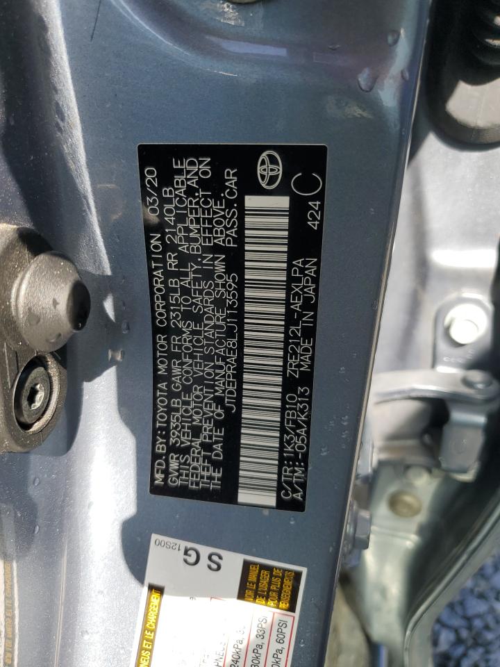 2020 Toyota Corolla Le VIN: JTDEPRAE8LJ113595 Lot: 55383685